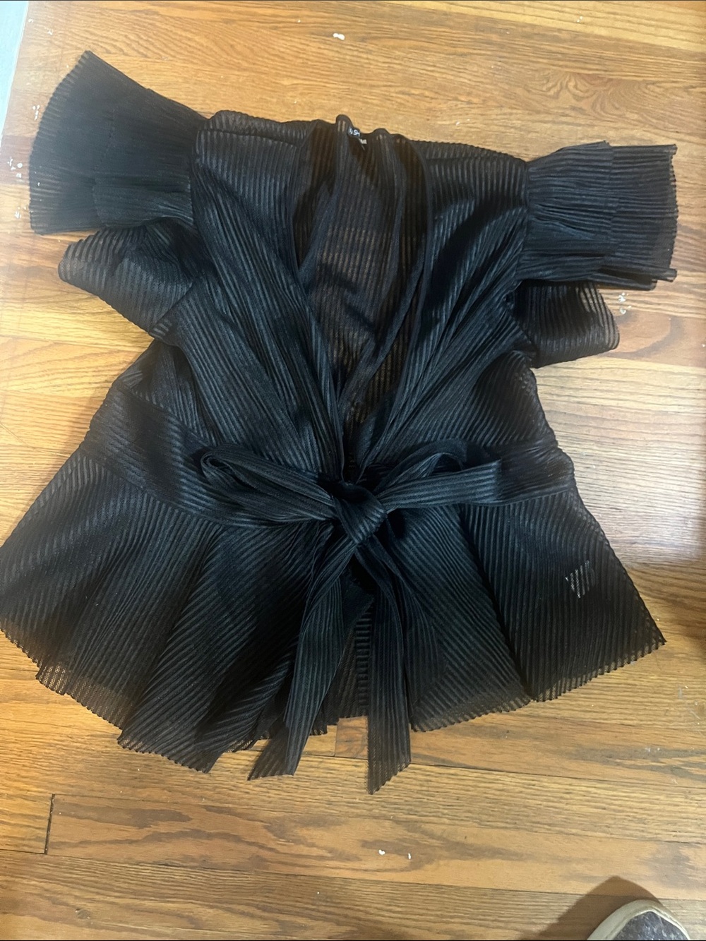 Fashion Nova Black Pleated Tie-Waist Blouse